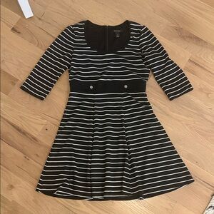 White House Black Market Black and White Striped Long Sleeve Dress
